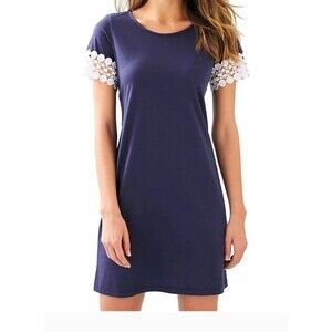 Lilly Pulitzer Hayes T Shirt Dress Womens small Blue White Lace Preppy Casual